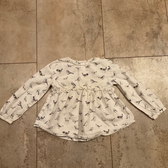 Zara Baby Girl Birds Shirt Sz 3-4 Years - Picture 1 of 9